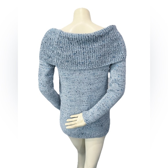 LC Lauren Conrad Chenille Off Shoulder Sweater Blue Marl Size M NWT $50 - Picture 4 of 9